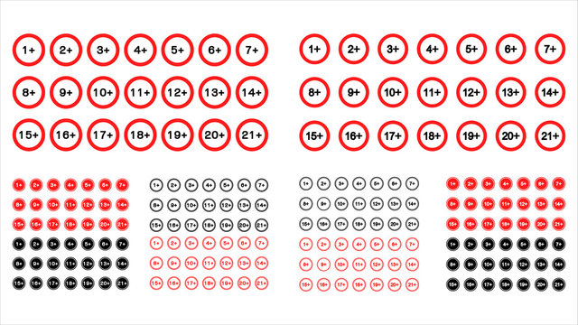 Signs of age restriction. Age limit concept. Warning Signs Set