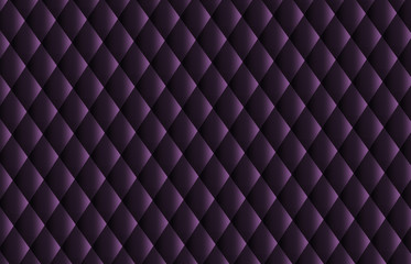 Quilted abstract diamond shaped pattern. Dark purple colored cloth stitched in rhombus. Leather like material. Gradient 3D grid illusion. Line design. Bright colorful geometric backdrop