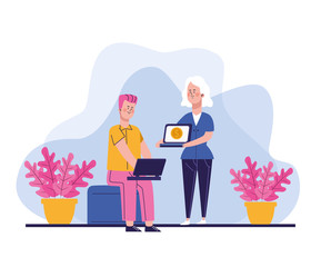 elegant business couple workers characters