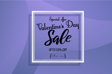 Valentine’s day sale offer banner background. Valentine gift flyer, advertisement discount, marketing promotion. Vector illustration for design, marketing web store, sale with heart shape template