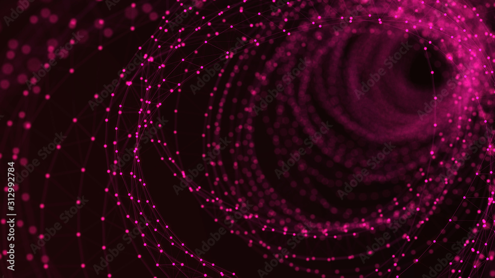 Aufkleber Abstract digital wormhole. Sci-fi tunnel or portal. Futuristic space travel concept. Wireframe 3d surface. 3d rendering.