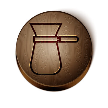 recommend clip art: Brown line Coffee turk icon isolated on white background. Wooden circle button. Vector Illustration