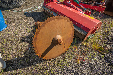 Large, rusty sawblade not being used for a long time.