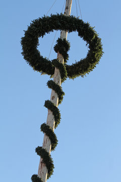 Maibaum vor blauem Himmel
