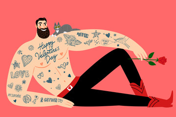  Illustration to Valentine's Day with sexy tattooed men on a floor