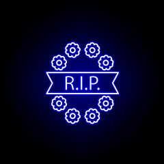 wreath, rip outline blue neon icon. detailed set of death illustrations icons. can be used for web, logo, mobile app, UI, UX