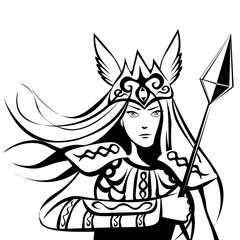 Contoured valkyrie with a lance, tattoo or print design