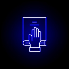 bible, hand, death outline blue neon icon. detailed set of death illustrations icons. can be used for web, logo, mobile app, UI, UX