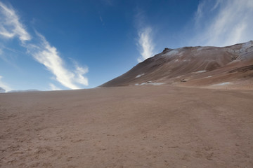 Fototapeta na wymiar Empty lanscape sand and mountain, copy- space, myvatn,, Iceland