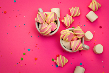 bright colored background przdnik congratulation gift sweets marshmallows candy children’s girls girls female tender nude pink