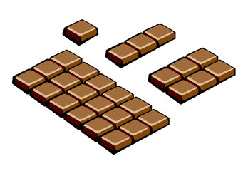 Chocolate bar and slices. Pop-art. Retro style. Vector illustration