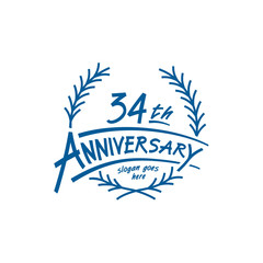 34 years design template. Thirty fourth years logo. Vector and illustration. 