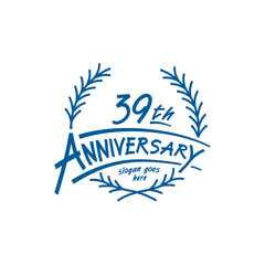 39 years design template. Thirty ninth years logo. Vector and illustration. 