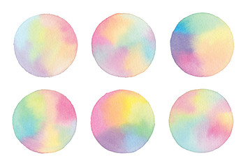 Colorful rainbow hand-painted watercolor circle set
