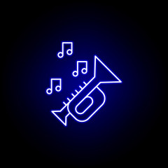 trumpet, death outline blue neon icon. detailed set of death illustrations icons. can be used for web, logo, mobile app, UI, UX