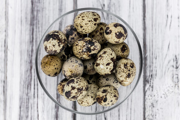Fresh Quail Eggs as detailed close-up shot (selective focus)