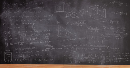 School blackboard written with math formulas