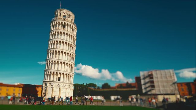 Leaning Tower of Pisa against blue sky in Pisa, Italy