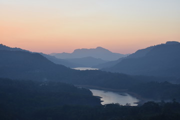 Fototapeta na wymiar Sunset over mountains of central Sri Lanka