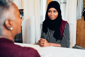 Woman interviewing for job