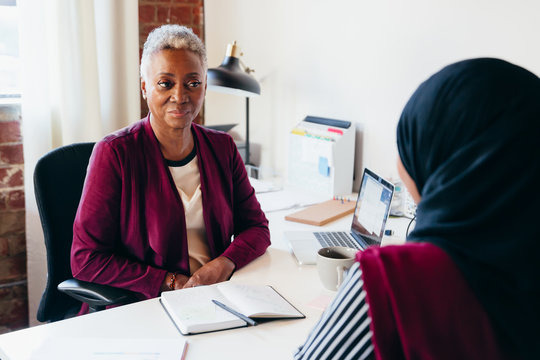 Woman interviewing for job