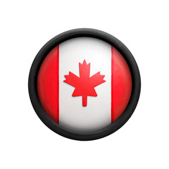 Round Canada flag button. Isolated on white. 3d national flag of Canada with maple leaf. 