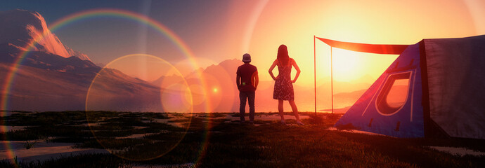 mother and son watching a sunset