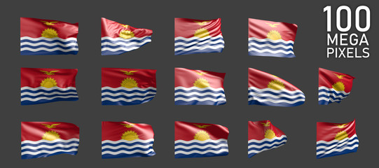 Kiribati flag isolated - various realistic renders of the waving flag on grey background - object 3D illustration
