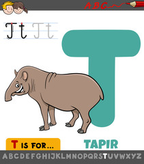 letter T educational worksheet with cartoon tapir animal © Igor Zakowski