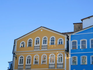 Fototapeta premium View of the colonial colorful houses in Pelourinho historic center of Salvador, Bahia, Brazil.
