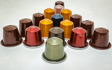 colorful coffee capsules arranged in different forms
