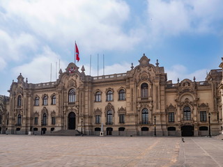 Obraz premium Presidency of the Council of Ministers. First Minister Palace at Main Square (Plaza de Armas), City of Lima, Peru