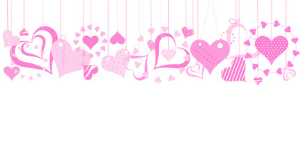 Hanging hearts Valentines banner. Valentine website banner. Valentine webstore background