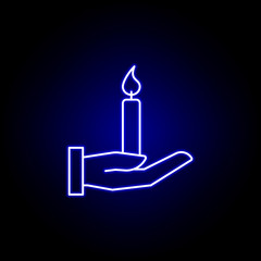 hand, candle, death outline blue neon icon. detailed set of death illustrations icons. can be used for web, logo, mobile app, UI, UX