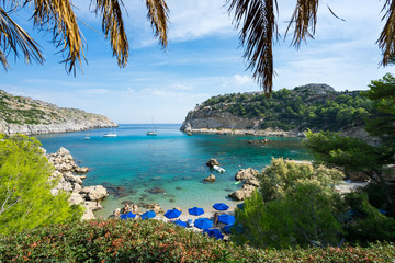 Beautiful turquoise water at Anthony Quinn Bay Rhodes Island Rodos Greece Europe