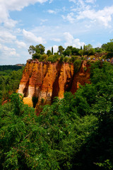 Vertical view of the Ocher Canyon of Roussillon Le Sentier des Ocres in the Provence France	