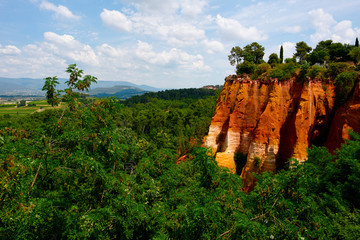 Panoramic view of the Ocher Canyon of Roussillon Le Sentier des Ocres in the Provence France	