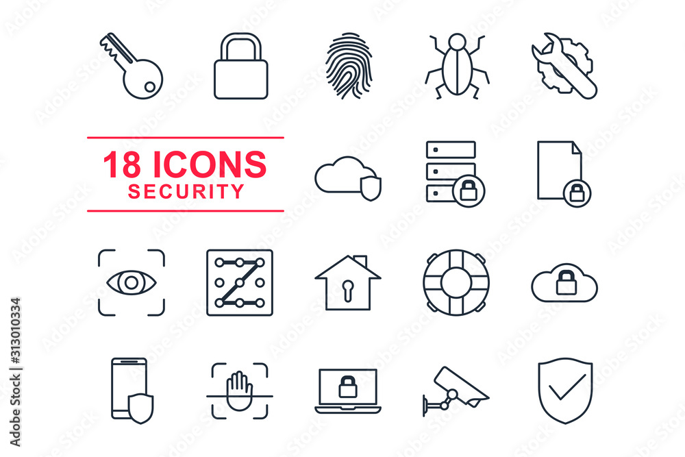 Fototapete Set Security icon template color editable. Security pack symbol vector sign isolated on white background illustration for graphic and web design.