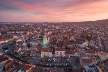 Obraz premium Aerial photo of medieval Sopron with fire tower