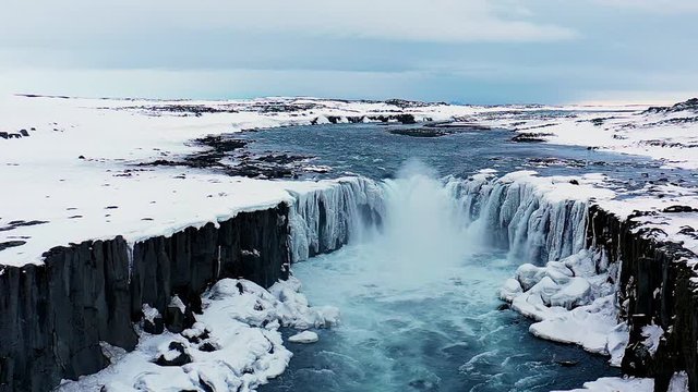 Frozen Waterfall Iceland Snow Lake drone 100fps