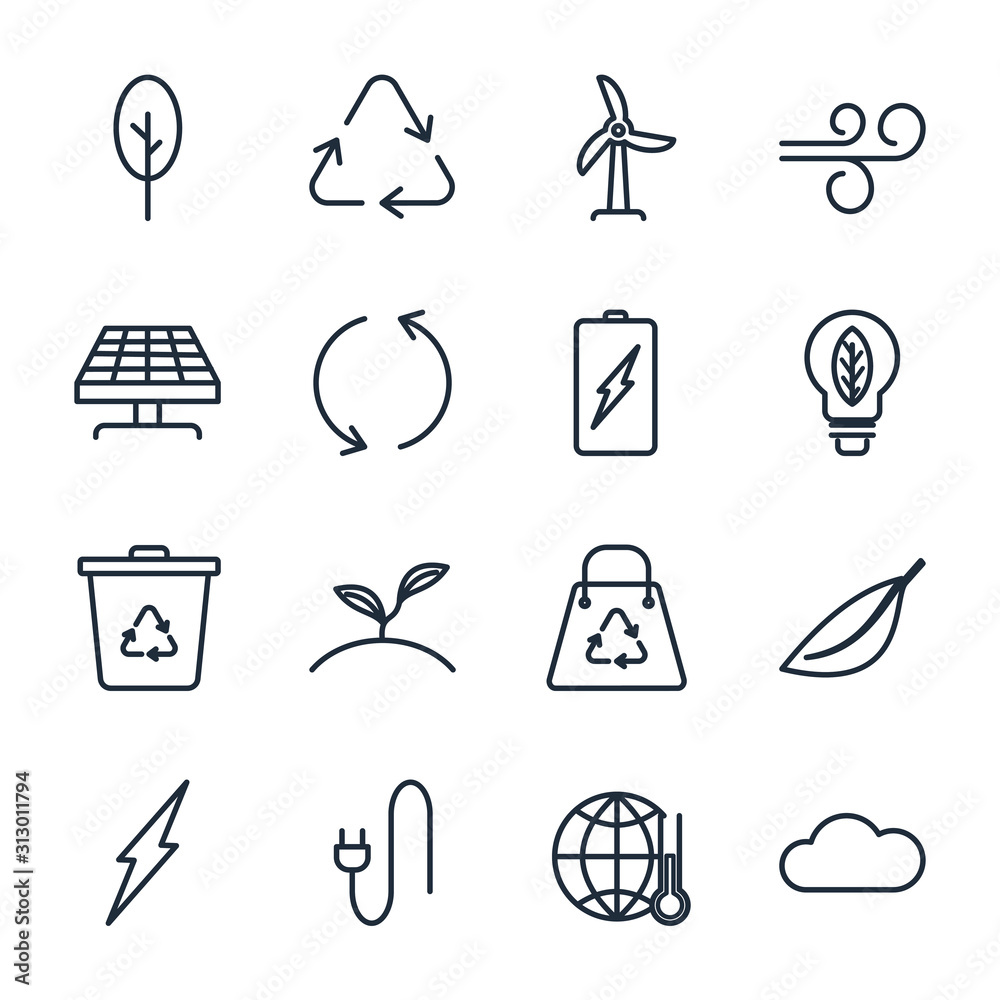 Aufkleber set ecology icon template color editable. ecology pack symbol vector sign isolated on white backgrou