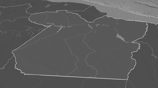Par&aacute;, state with its capital, zoomed and extruded on the bilevel map of Brazil in the conformal Stereographic projection. Animation 3D