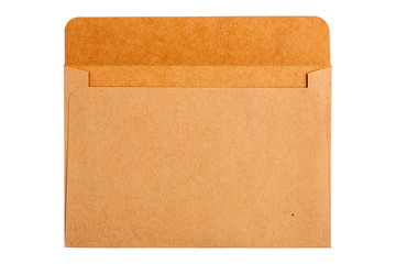 Yellow opened craft envelope, isolated on white background