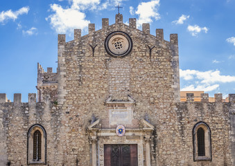 Front view of Cathedral of St Nicholas of Bari in Taormina city on Sicily Island in Italy