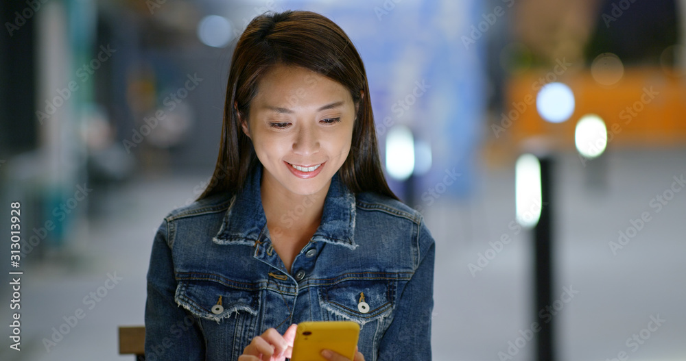 Canvas Prints Woman use of smart phone at outdoor coffee shop