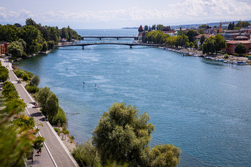 Konstanz Bodensee See Brücke Natur Aussicht Seeblick blau Wesser