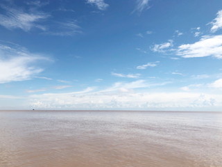 View of Tonle Sap, a large freshwater lake in Siem Reap, Cambodia. The picture was taken in  September 2019.