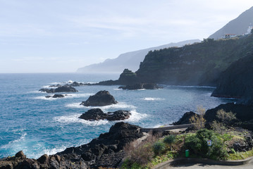 Fototapeta na wymiar View of beautiful mountains and ocean on northern coast Madeira island, Portugal