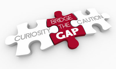 Fototapeta premium Curiosity Vs Caution Puzzle Bridge Gap 3d Illustration