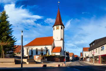City of Jettingen with St. Martin's Church, Baden-Württemberg. It belongs to the Stuttgart Region...